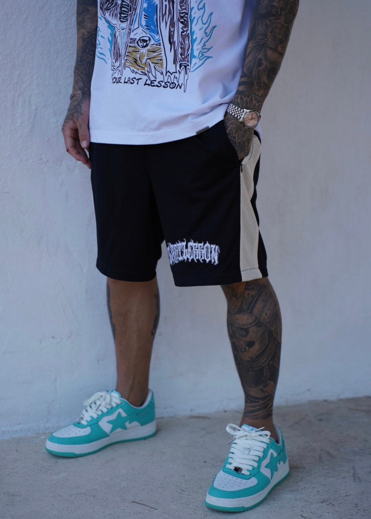 Script Mesh Shorts Black/White